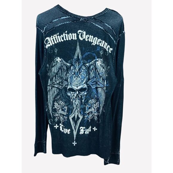 Affliction Mens Black Reversible Thermal Wings Skull Graphic T-Shirt Medium - Picture 4 of 6